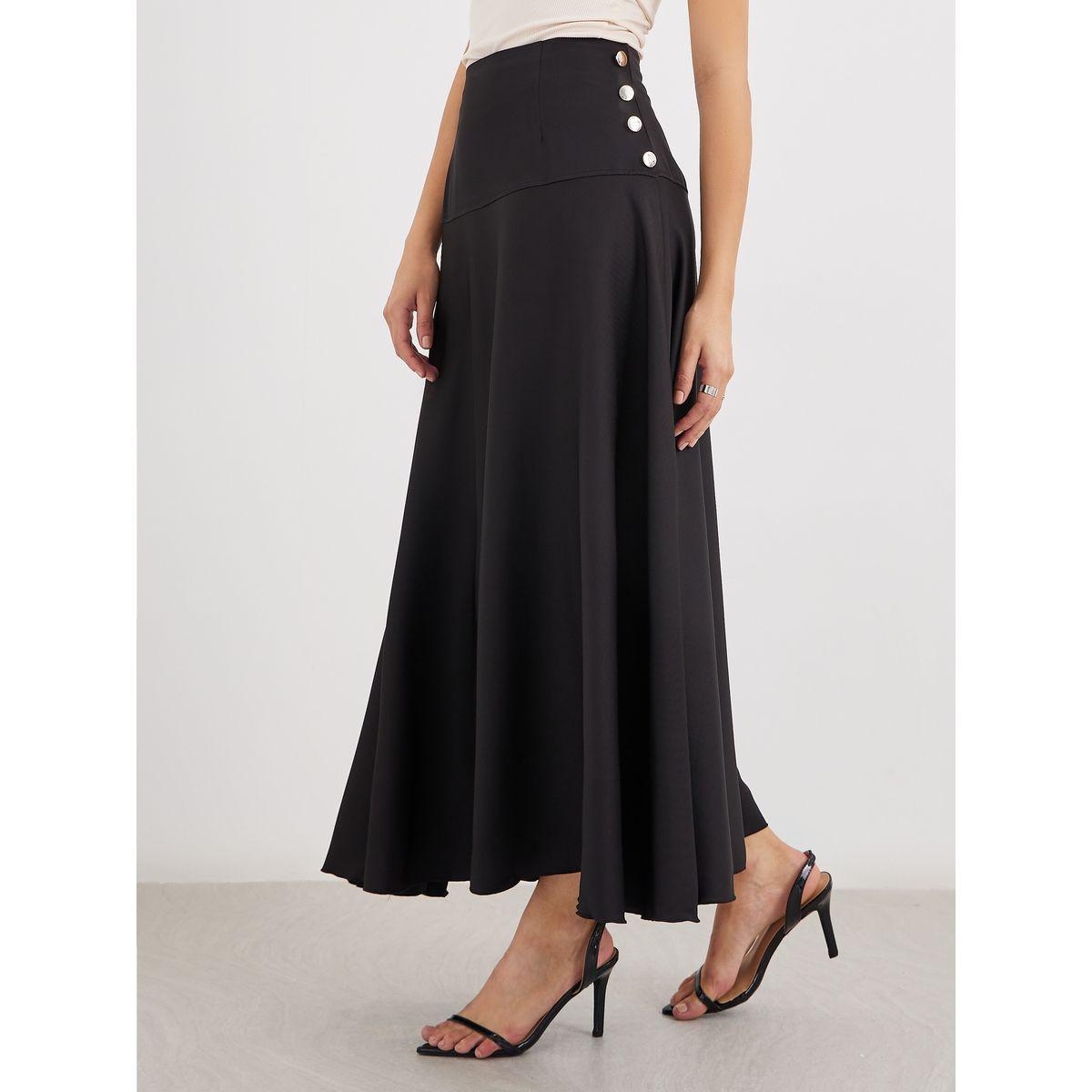 Styli Solid A-Line Maxi Skirt with Button Detail-women-clothing-bottoms-skirts-image-2