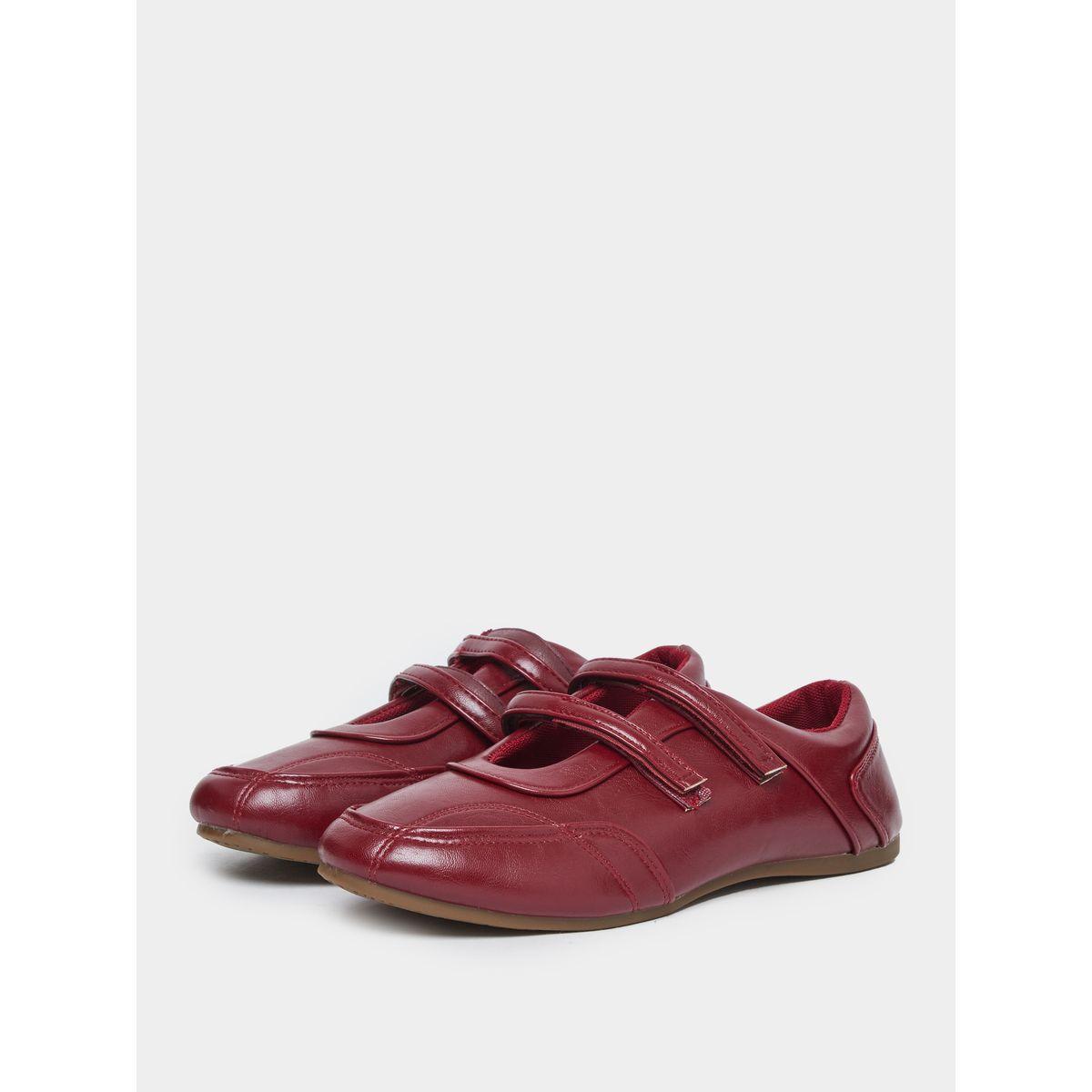 Styli Burgundy Leather Look Two Straps Loafers-women-shoes-flats-loafers-image-2