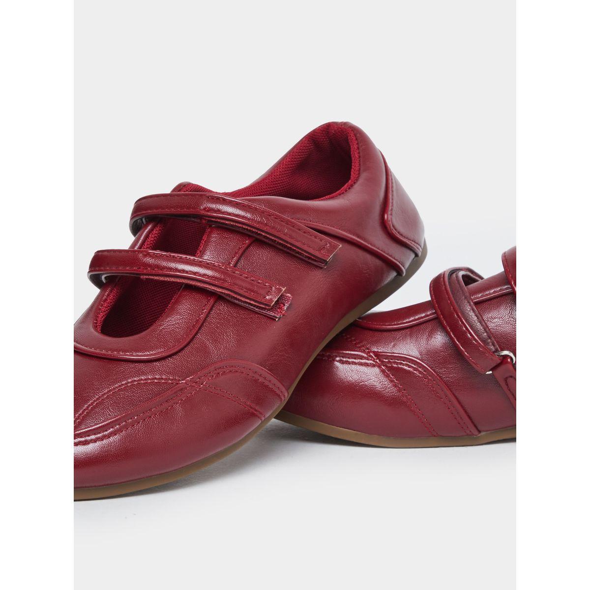 Styli Burgundy Leather Look Two Straps Loafers-women-shoes-flats-loafers-image-3