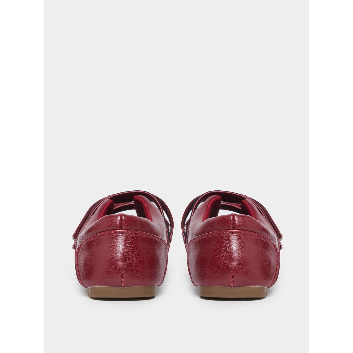 Styli Burgundy Leather Look Two Straps Loafers-women-shoes-flats-loafers-image-4