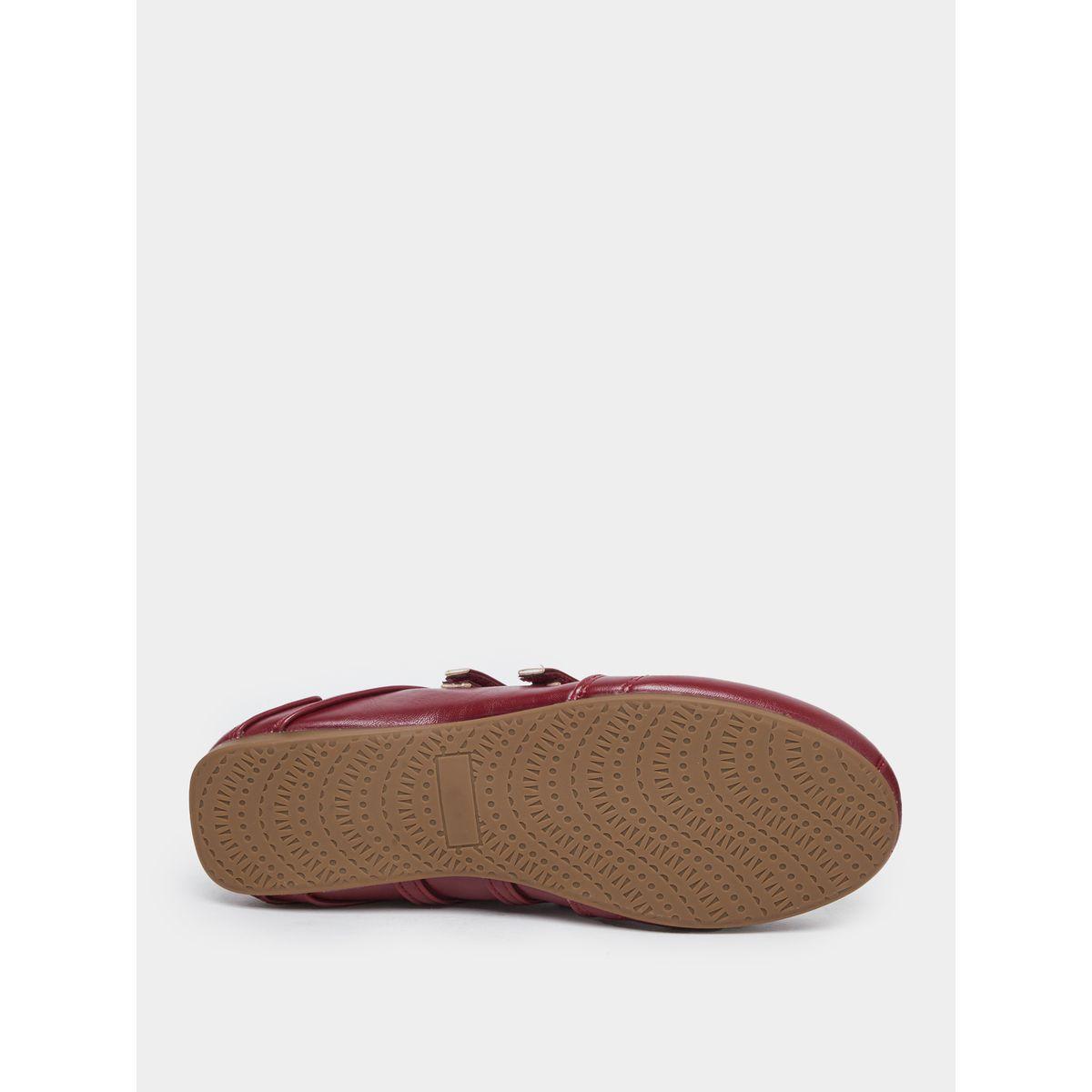 Styli Burgundy Leather Look Two Straps Loafers-women-shoes-flats-loafers-image-6