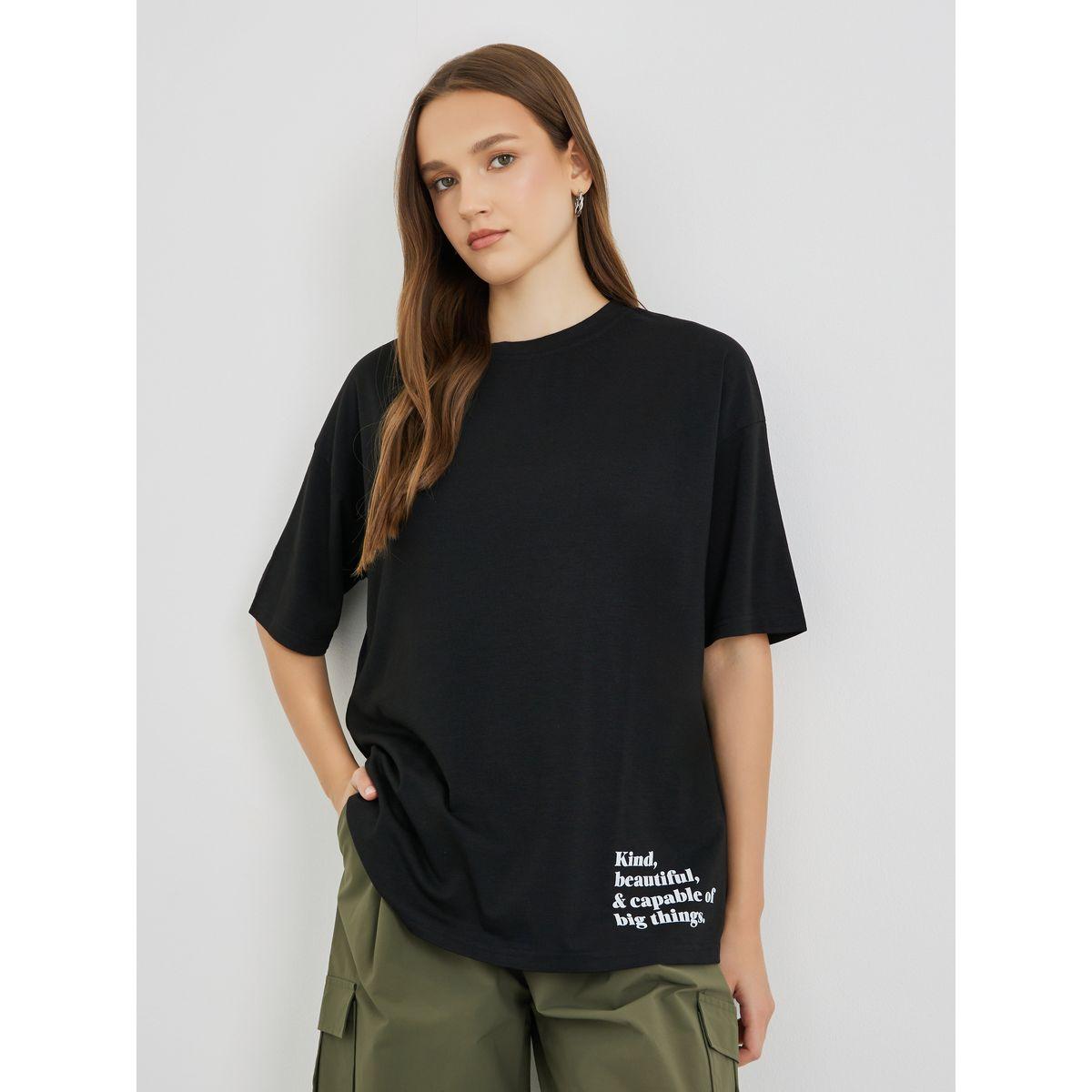 Styli Slogan Print Round Neck Oversized T-Shirt-women-clothing-tshirts-image-1