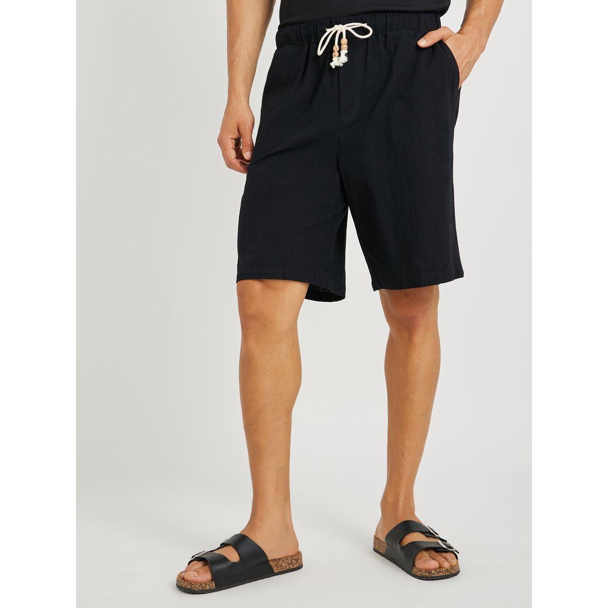 Styli Men Black Solid Drawstring Waist Bermuda Shorts-men-clothing-bottoms-shorts-image-1
