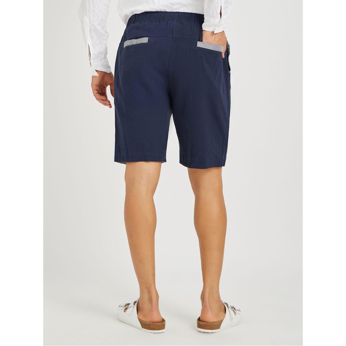 Styli Men Navy Blue Solid Drawstring Waist Pocket Detail Bermuda Shorts-men-clothing-bottoms-shorts-image-4