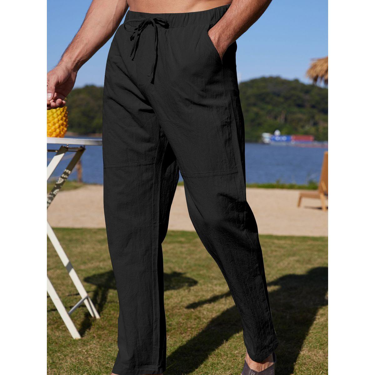 Styli Solid Straight Leg Pants with Drawstring-men-clothing-bottoms-trousersandchinos-trousers-image-1