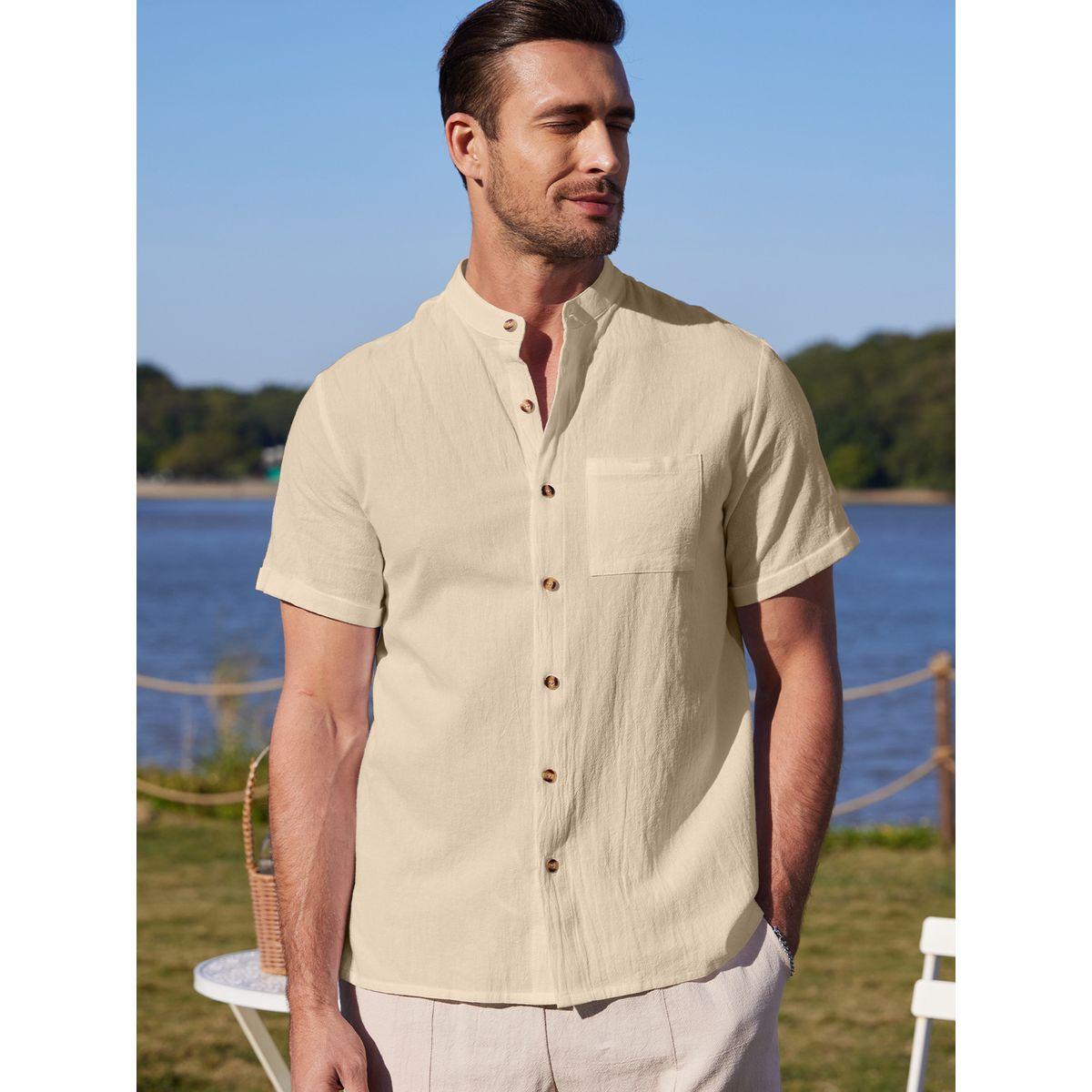 Styli Solid Short Sleeve Button Front Pocket Detail Shirt-men-clothing-shirts-image-1