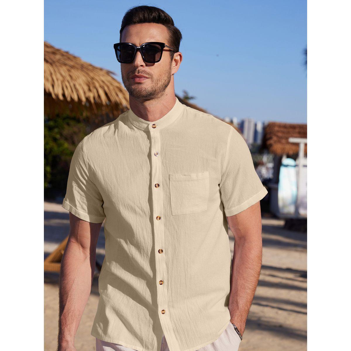 Styli Solid Short Sleeve Button Front Pocket Detail Shirt-men-clothing-shirts-image-2