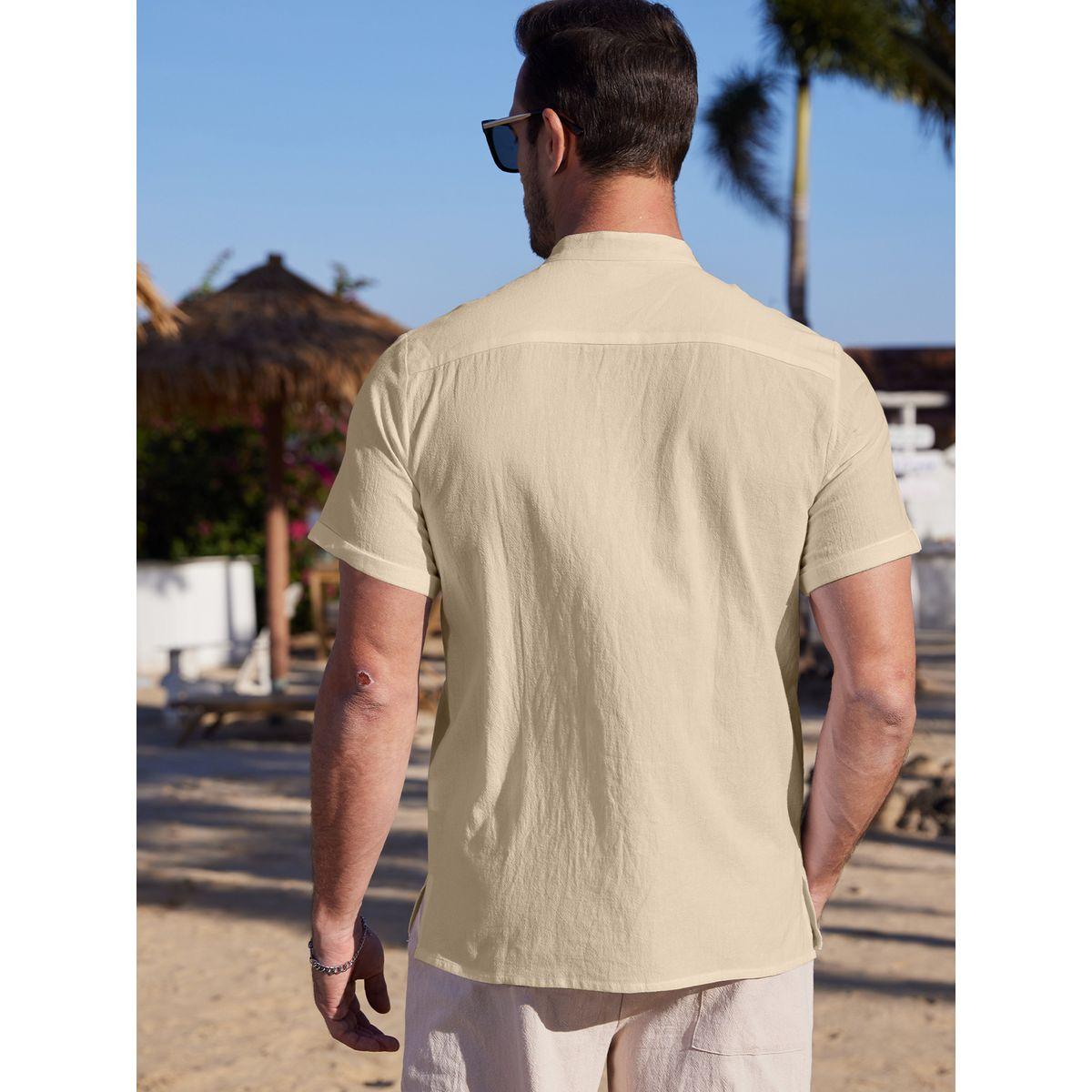 Styli Solid Short Sleeve Button Front Pocket Detail Shirt-men-clothing-shirts-image-3