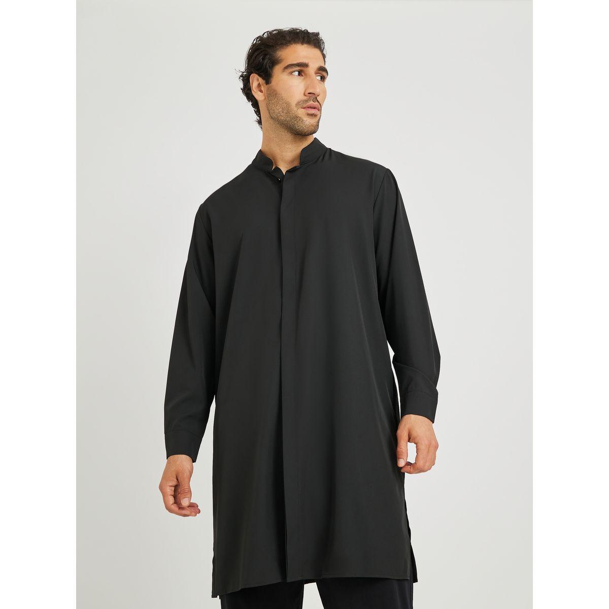 قميص ثوب سادة بياقة قائمة وأكمام طويلة-men-clothing-shirts-image-1
