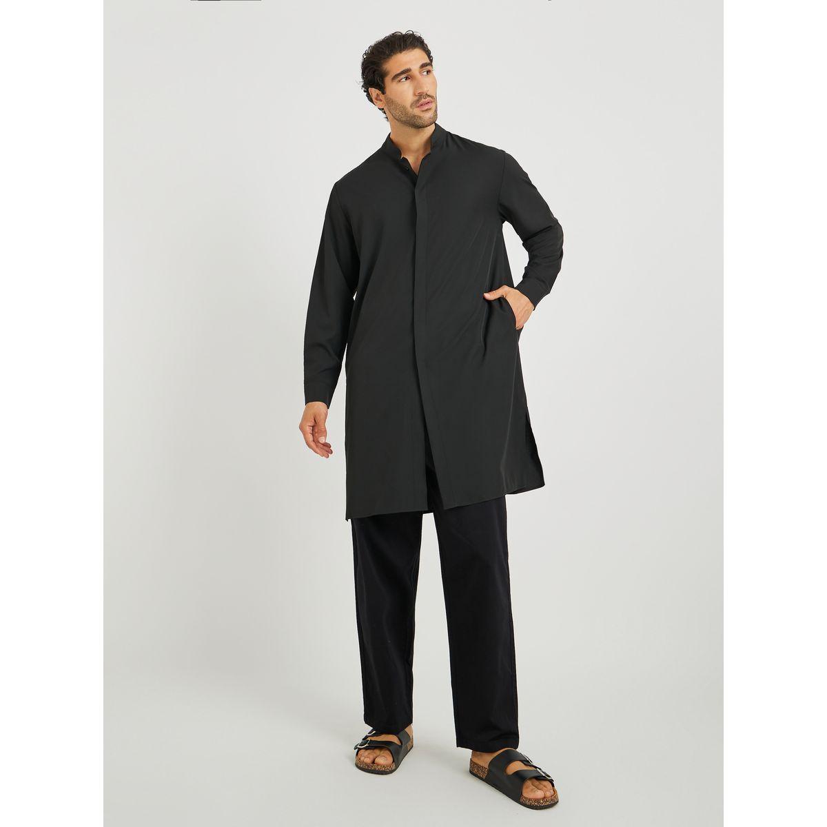 قميص ثوب سادة بياقة قائمة وأكمام طويلة-men-clothing-shirts-image-2