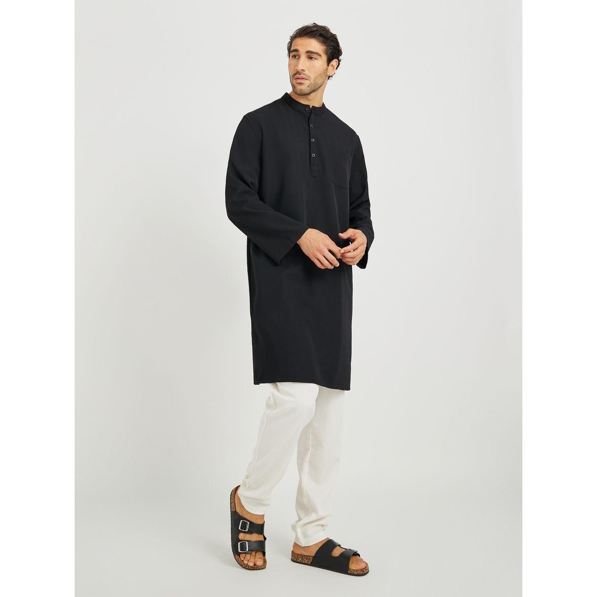 Styli Men Black Solid Stand Collar Long Sleeve Thobe-men-clothing-shirts-image-2