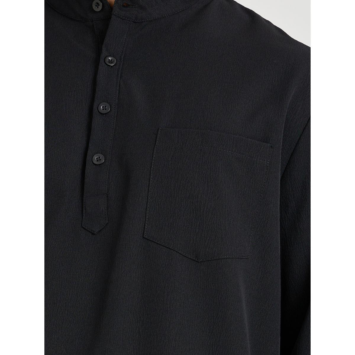 Styli Men Black Solid Stand Collar Long Sleeve Thobe-men-clothing-shirts-image-3