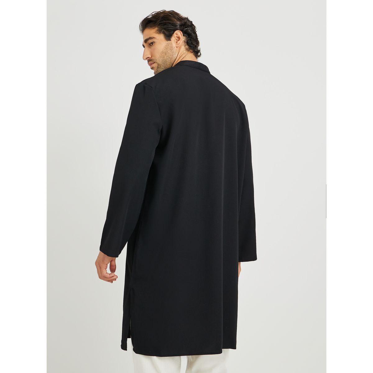 Styli Men Black Solid Stand Collar Long Sleeve Thobe-men-clothing-shirts-image-4