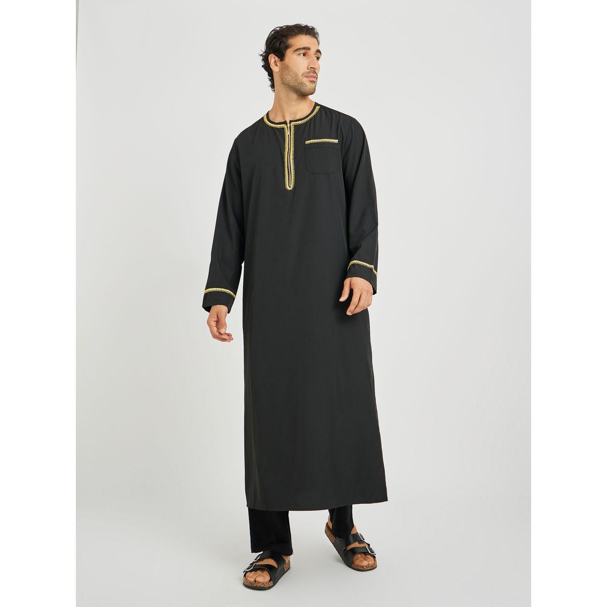 Styli Men Lace Detail Long Sleeve Round Neck Thobe-men-clothing-shirts-image-2
