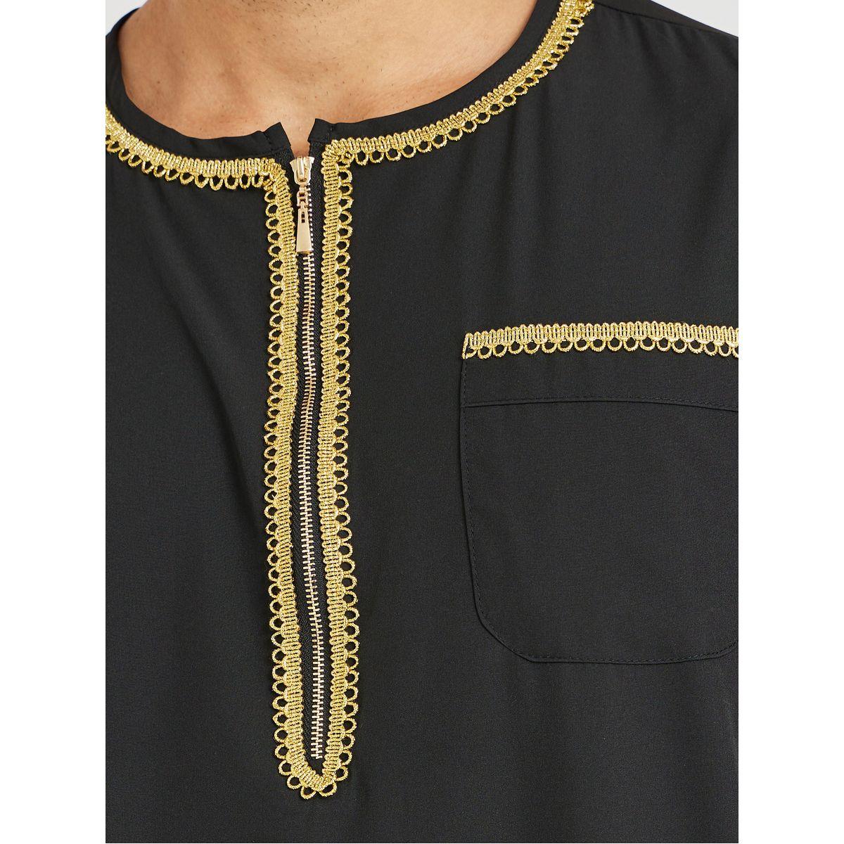 Styli Men Lace Detail Long Sleeve Round Neck Thobe-men-clothing-shirts-image-3