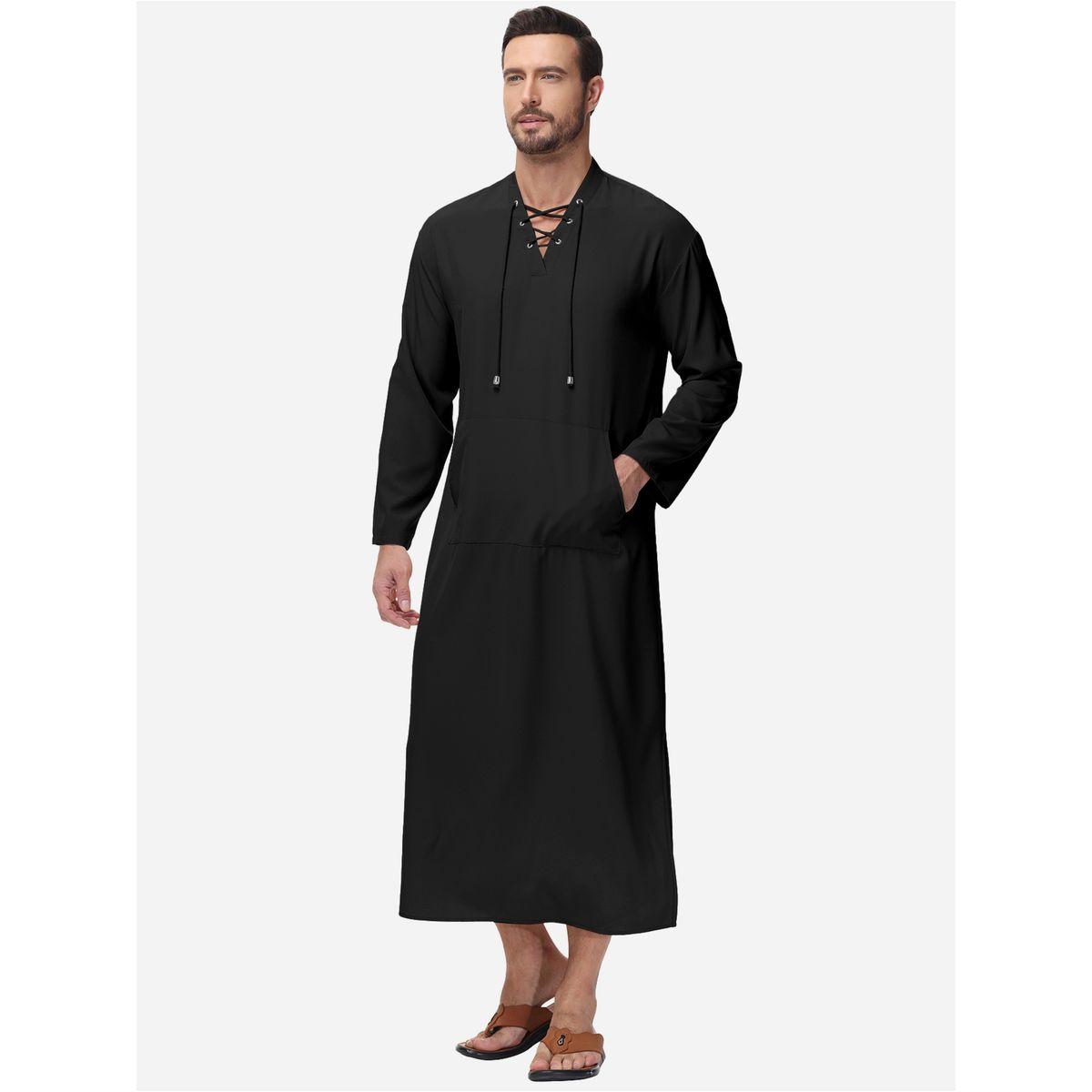 Styli Solid Drawstring Long Sleeve Pocket Detail Robe-men-clothing-shirts-image-1