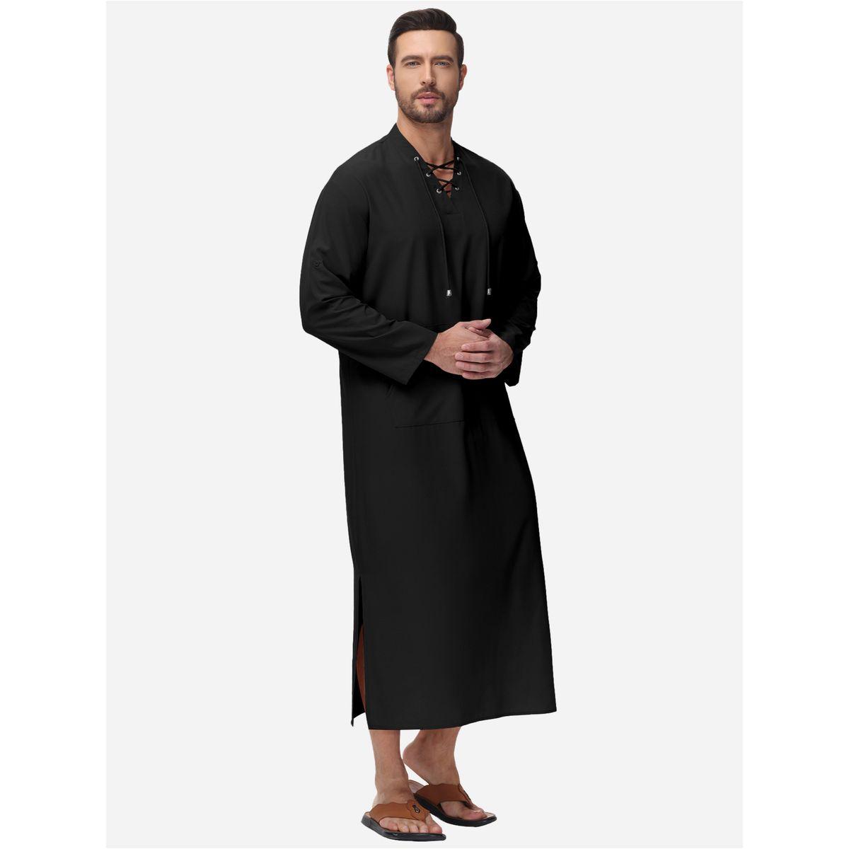 Styli Solid Drawstring Long Sleeve Pocket Detail Robe-men-clothing-shirts-image-3