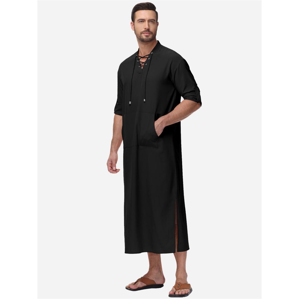 Styli Solid Drawstring Long Sleeve Pocket Detail Robe-men-clothing-shirts-image-5