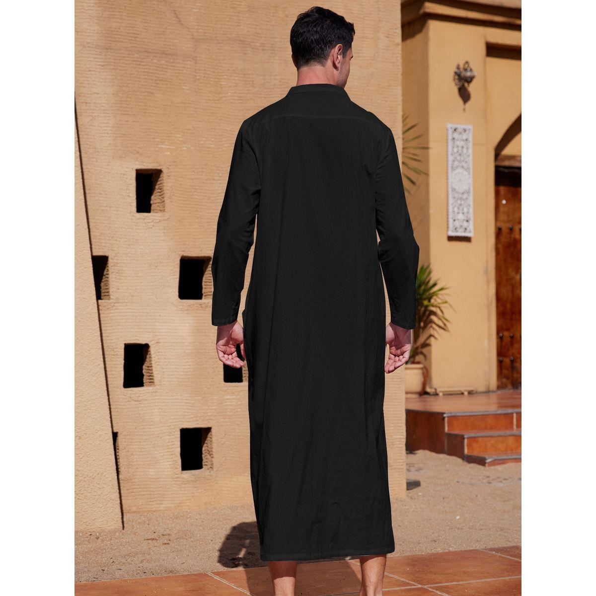 Styli Long Sleeve Stand Collar Button Up Robe-men-clothing-shirts-image-2