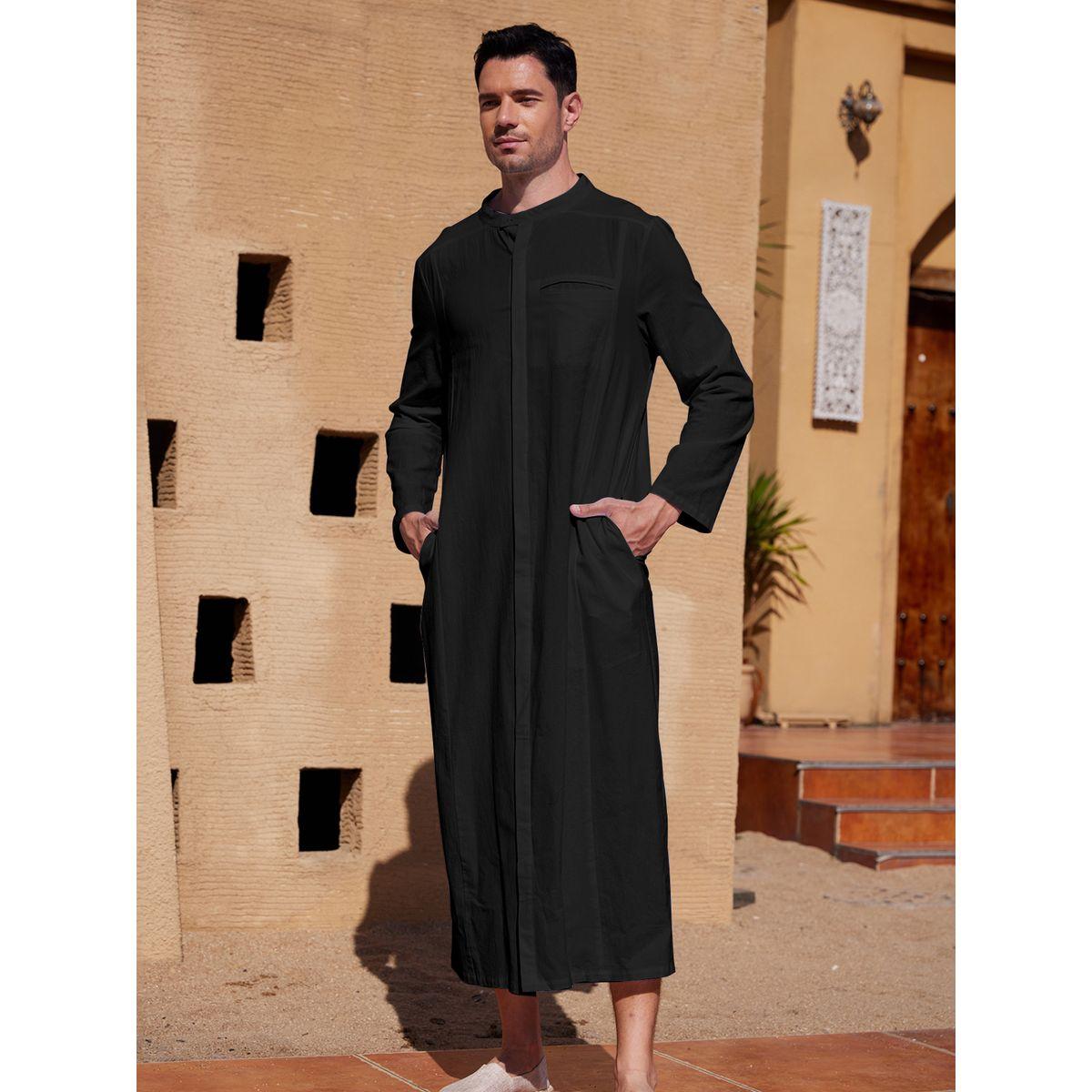 Styli Long Sleeve Stand Collar Button Up Robe-men-clothing-shirts-image-3
