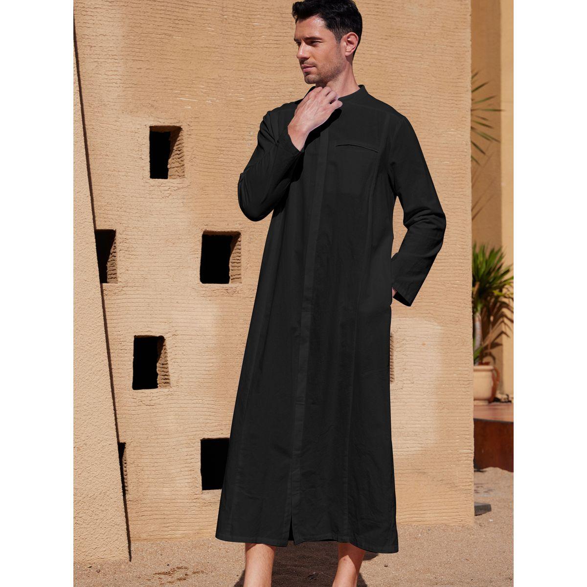 Styli Long Sleeve Stand Collar Button Up Robe-men-clothing-shirts-image-4