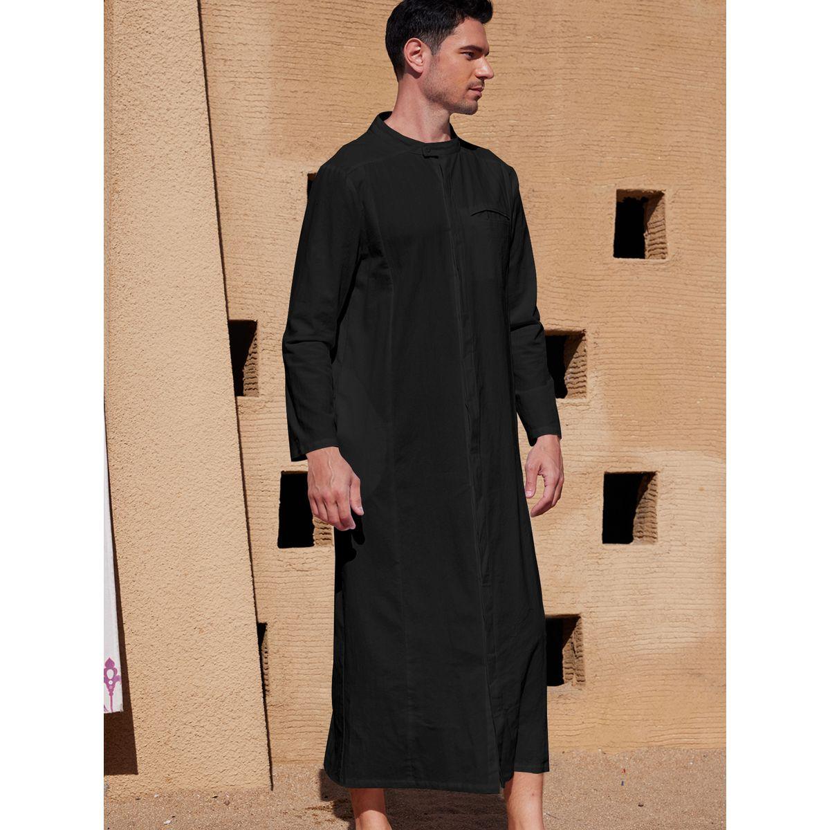 Styli Long Sleeve Stand Collar Button Up Robe-men-clothing-shirts-image-5