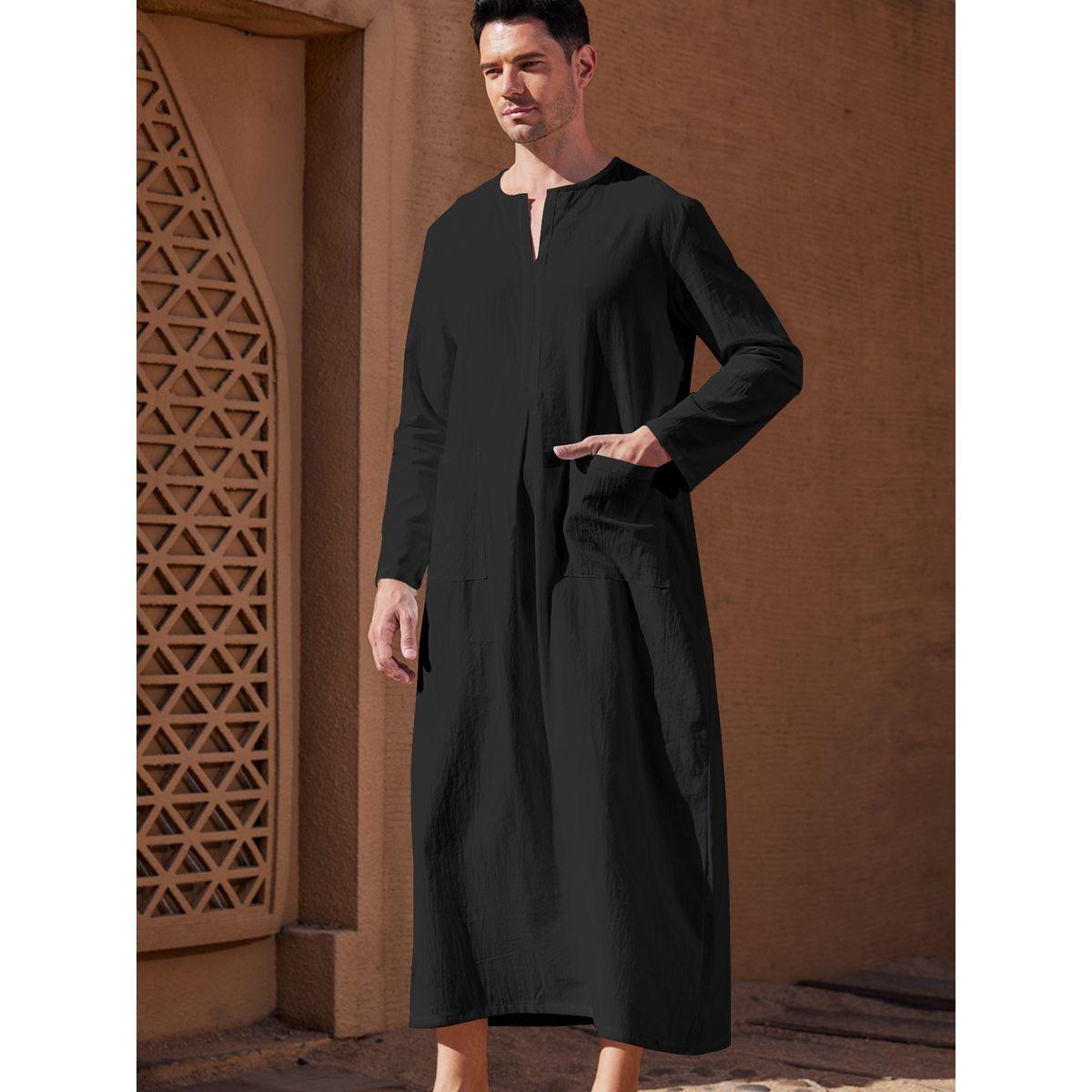 Styli  Loose Fit Long Sleeves V-Neck Robe-men-clothing-shirts-image-1