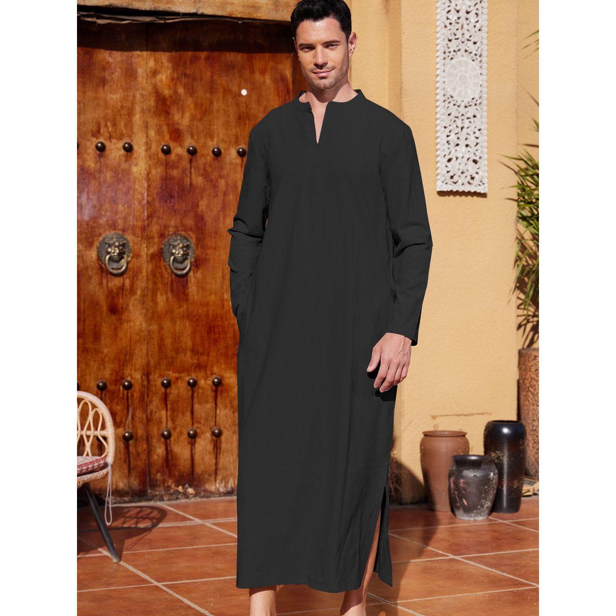 Styli Solid V-Neck Long Sleeve Robe-men-clothing-shirts-image-1