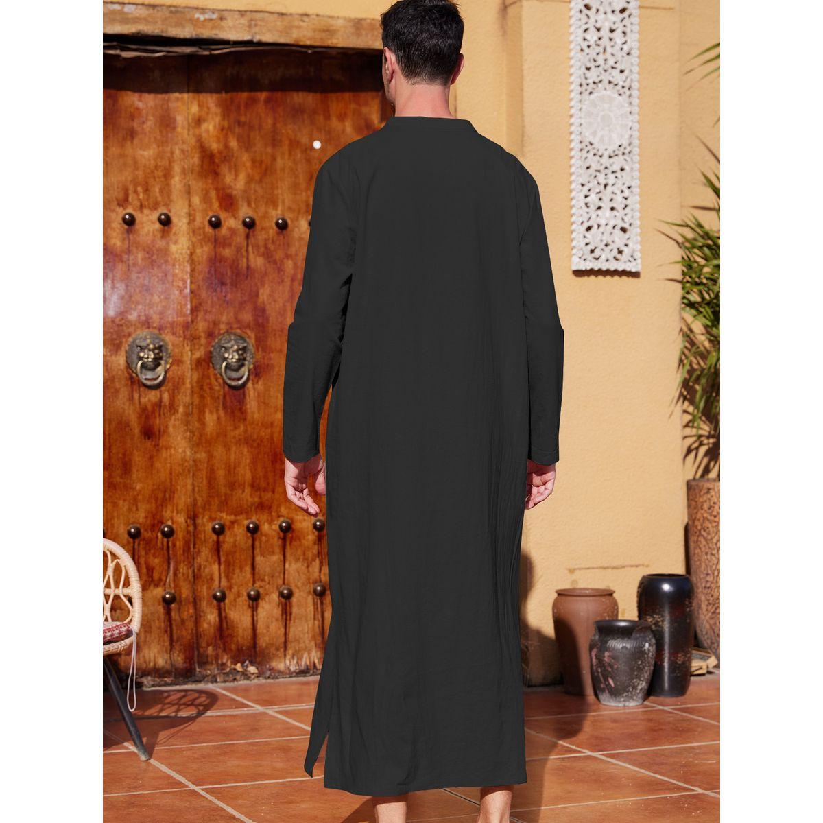 Styli Solid V-Neck Long Sleeve Robe-men-clothing-shirts-image-2