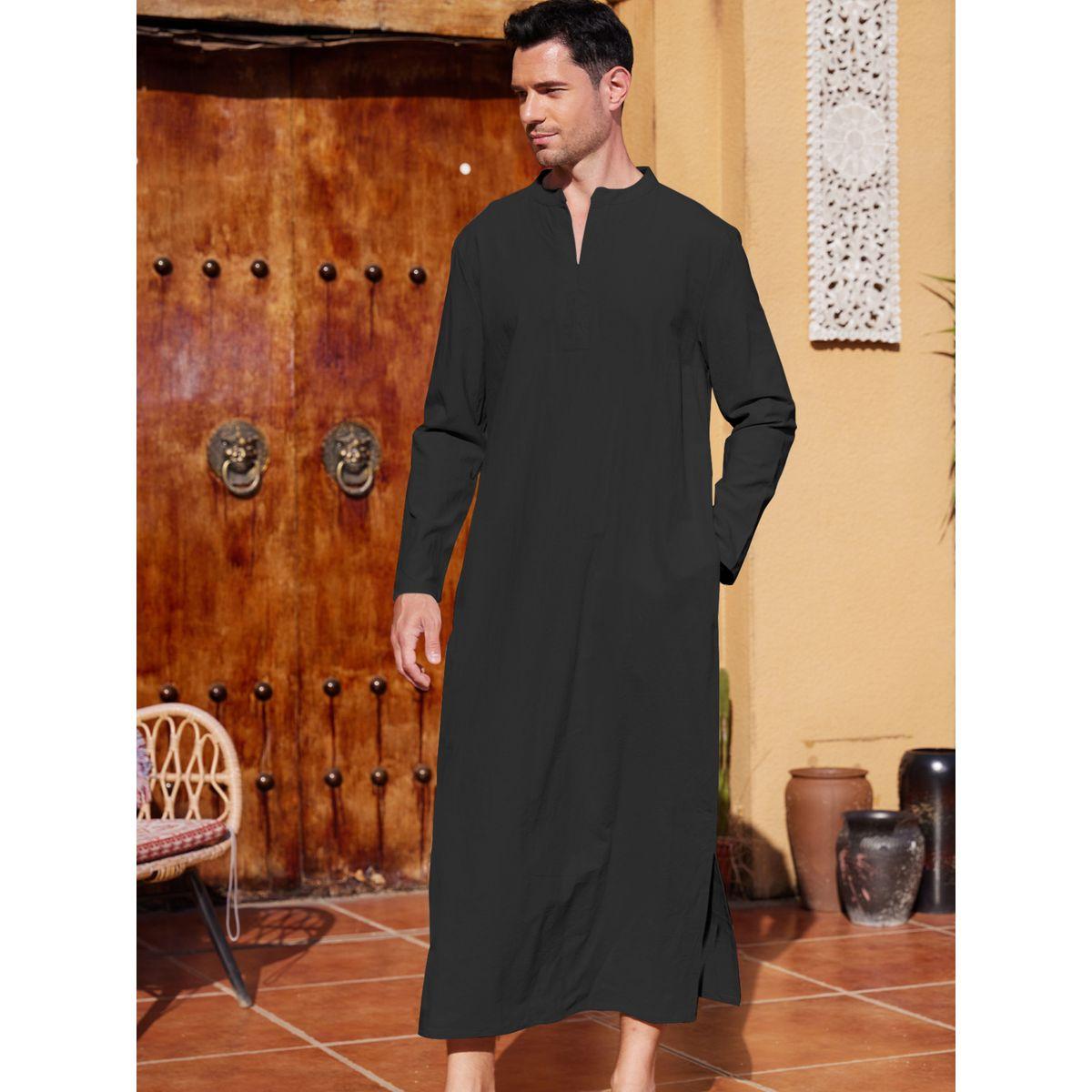 Styli Solid V-Neck Long Sleeve Robe-men-clothing-shirts-image-3
