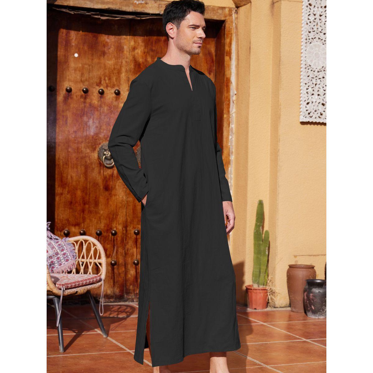 Styli Solid V-Neck Long Sleeve Robe-men-clothing-shirts-image-4