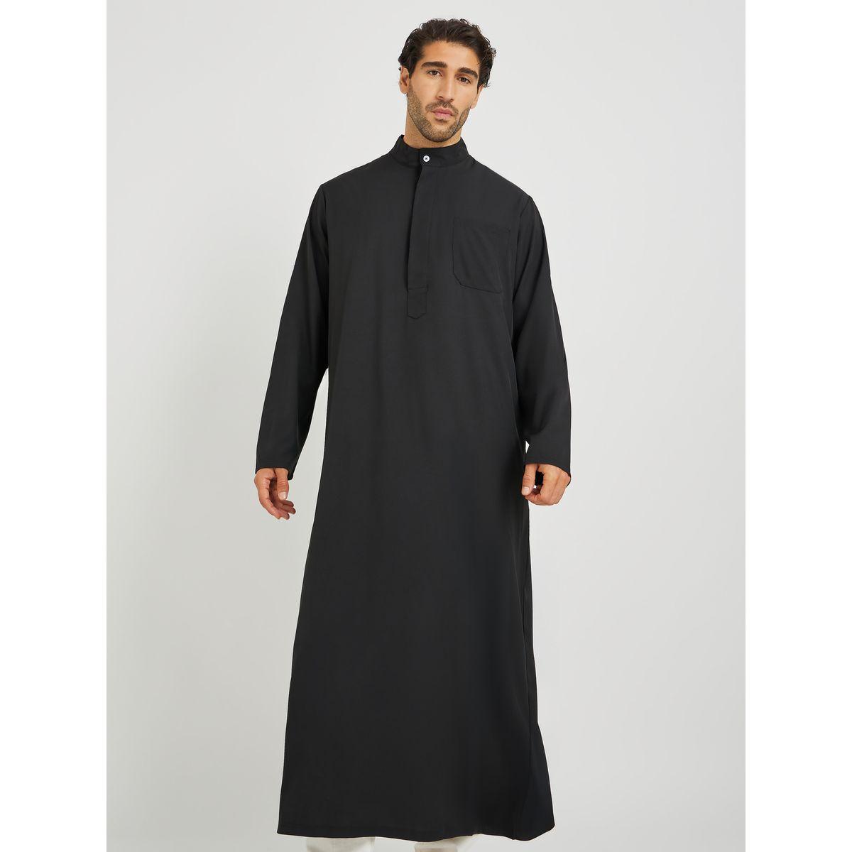 قميص ثوب سادة بياقة قائمة وأكمام طويلة-men-clothing-shirts-image-1