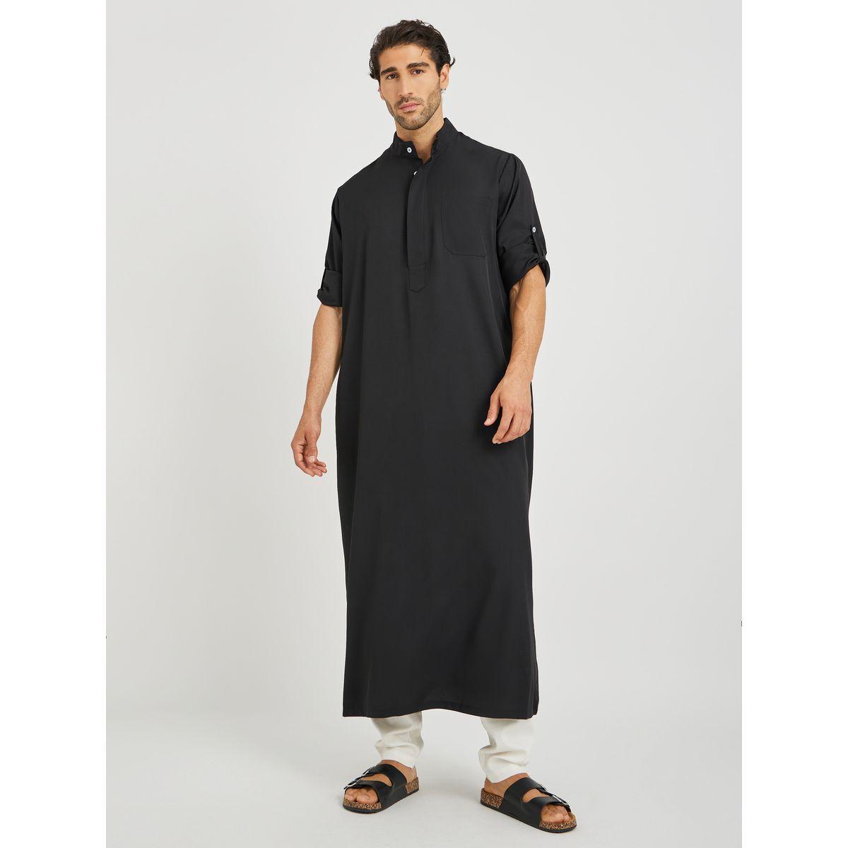 قميص ثوب سادة بياقة قائمة وأكمام طويلة-men-clothing-shirts-image-2