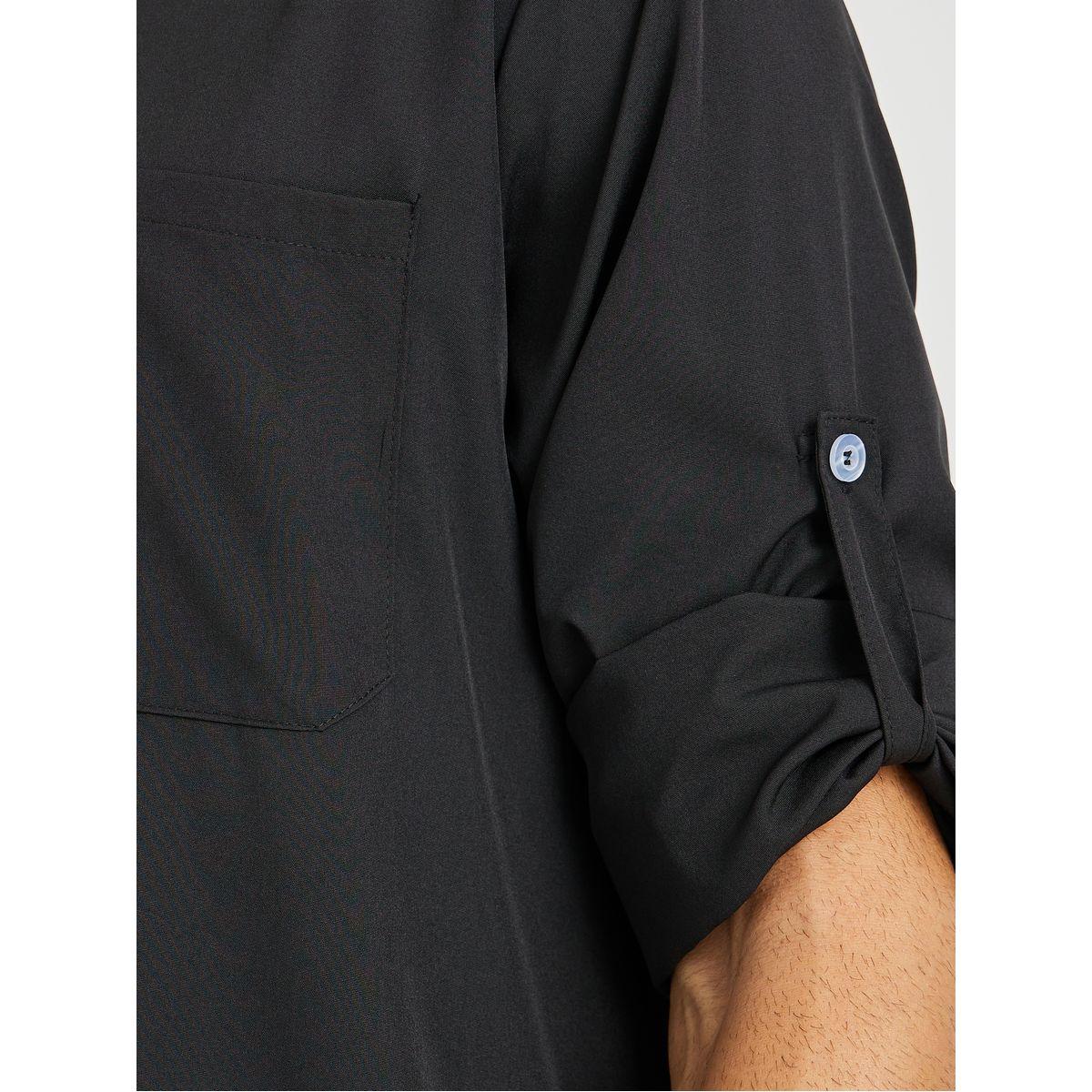 Styli Men Black Solid Stand Collar Button Front Long Sleeve Thobe-men-clothing-shirts-image-4