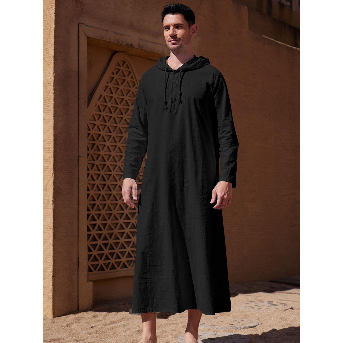 Styli Solid Hooded Long Sleeve Longline Robe-men-clothing-shirts-image-1