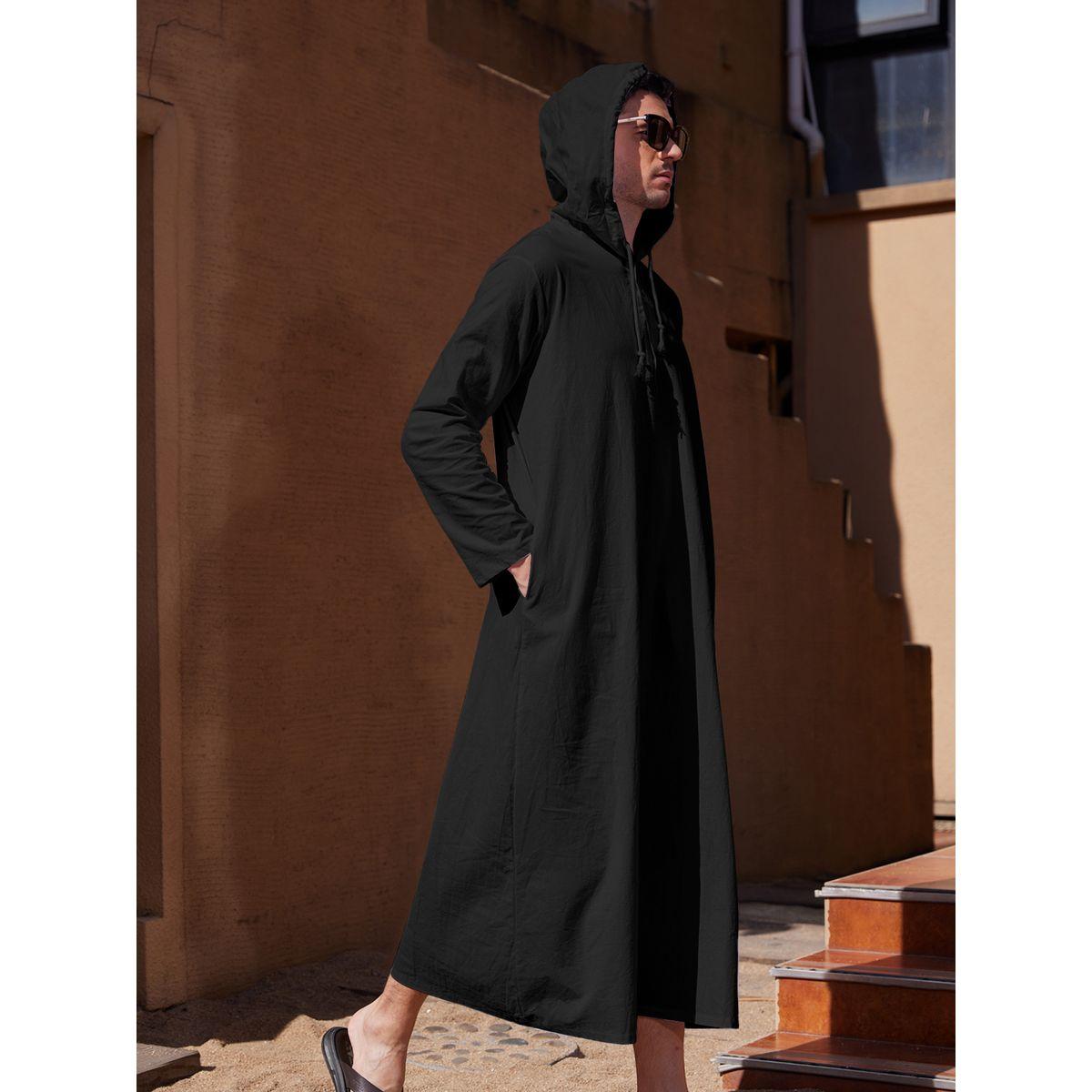 Styli Solid Hooded Long Sleeve Longline Robe-men-clothing-shirts-image-3