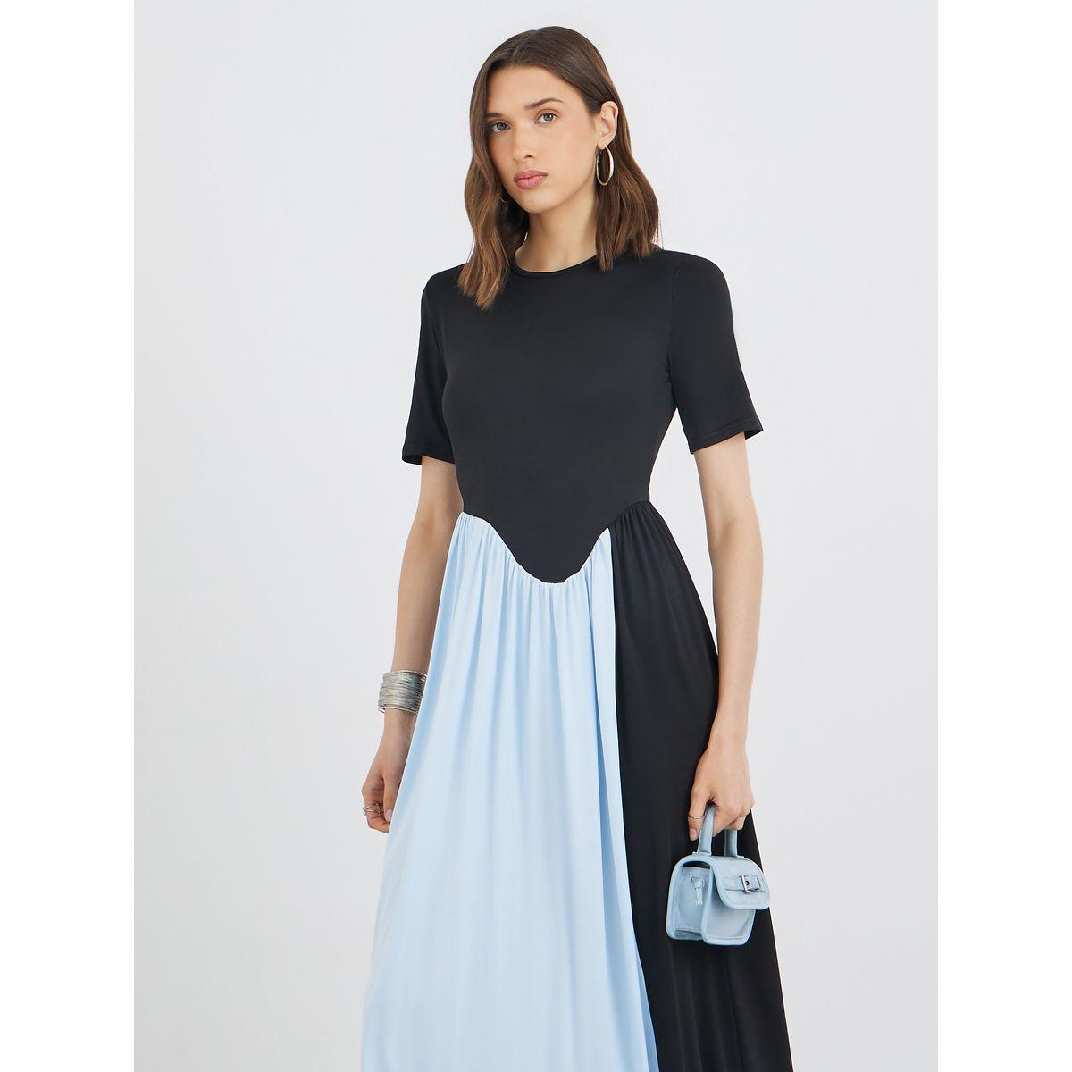 Styli Color Block Short Sleeve Round Neck Maxi Dress-women-clothing-dresses-image-2