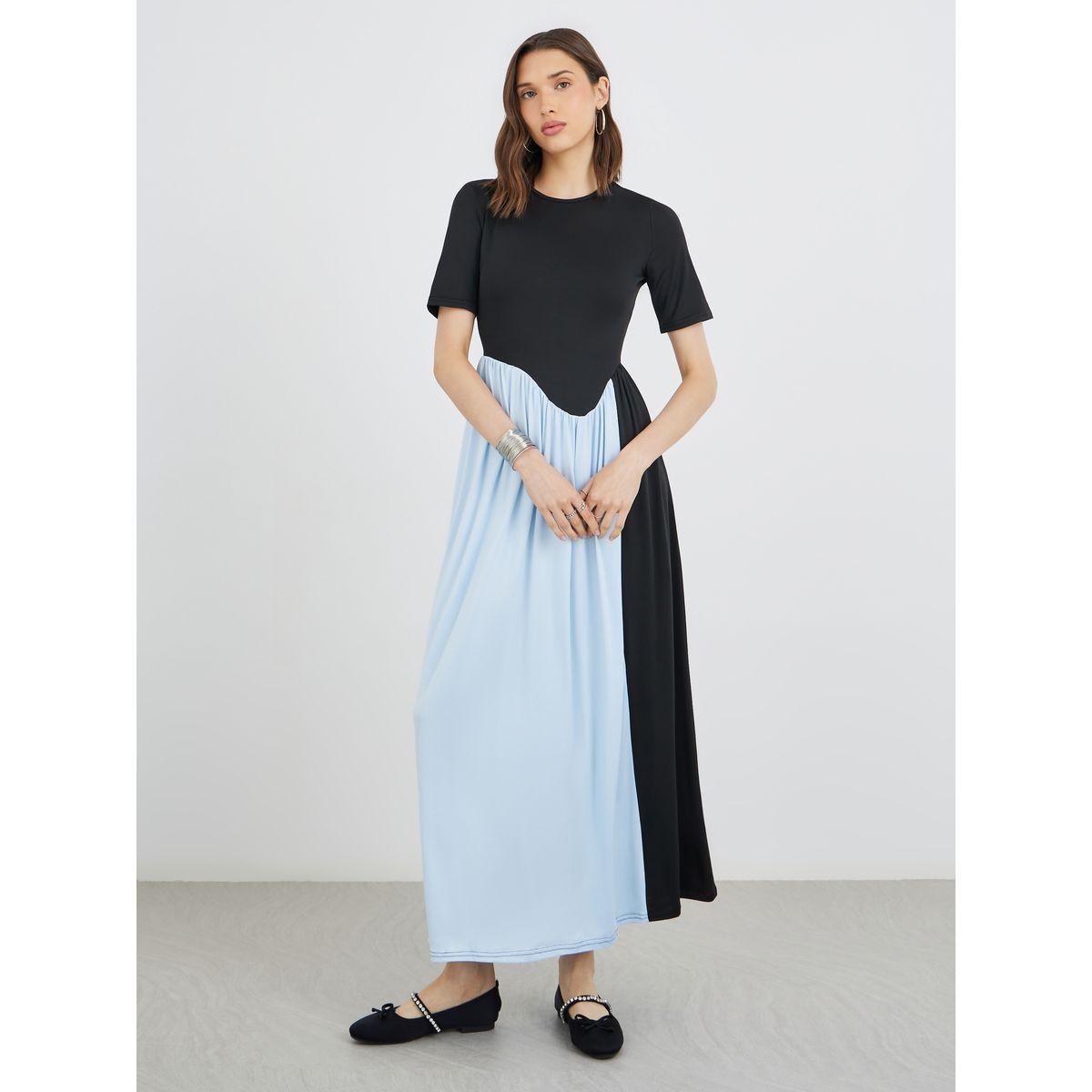 Styli Color Block Short Sleeve Round Neck Maxi Dress-women-clothing-dresses-image-3