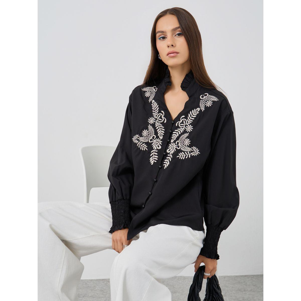 Styli Floral Embroidery Buttoned Oversized Shirt-women-clothing-shirtsandblouses-shirts-image-1