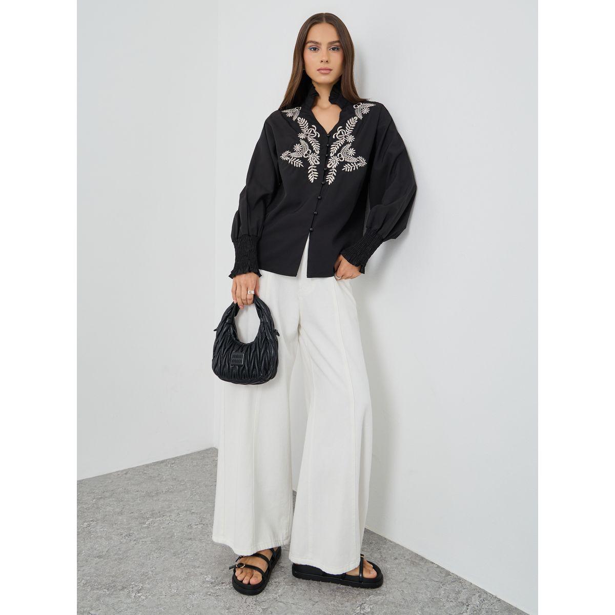 Styli Floral Embroidery Buttoned Oversized Shirt-women-clothing-shirtsandblouses-shirts-image-2