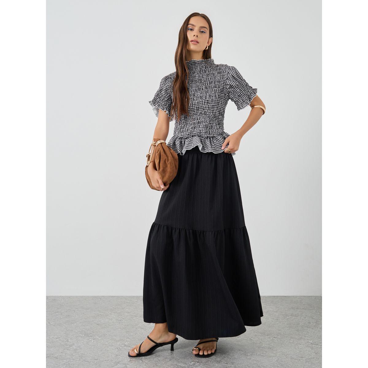 Styli Gingham Print Smocked Detail Ruffled Hem Top-women-clothing-shirtsandblouses-blouses-image-2