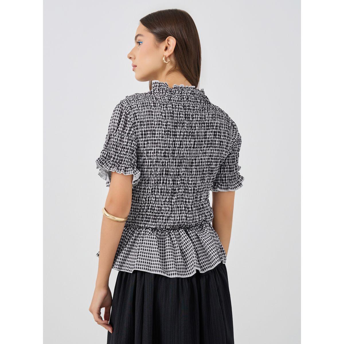 Styli Gingham Print Smocked Detail Ruffled Hem Top-women-clothing-shirtsandblouses-blouses-image-5