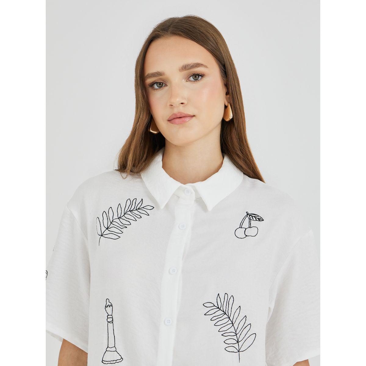 Styli Embroidered Short Sleeve Spread Collar Shirt-women-clothing-shirtsandblouses-shirts-image-3