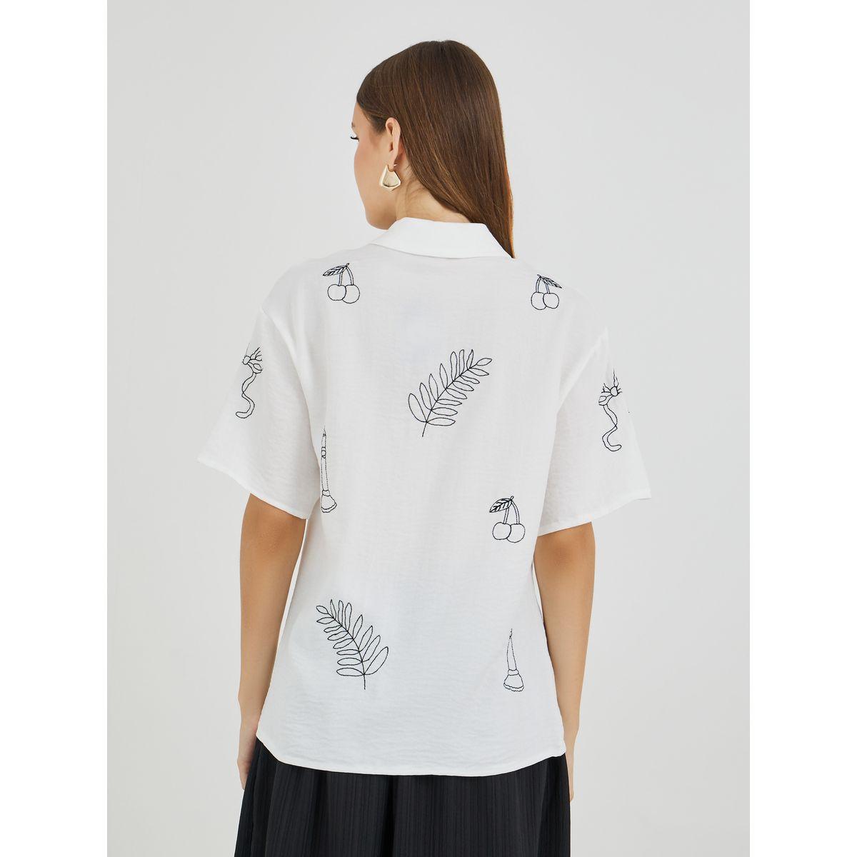 Styli Embroidered Short Sleeve Spread Collar Shirt-women-clothing-shirtsandblouses-shirts-image-4