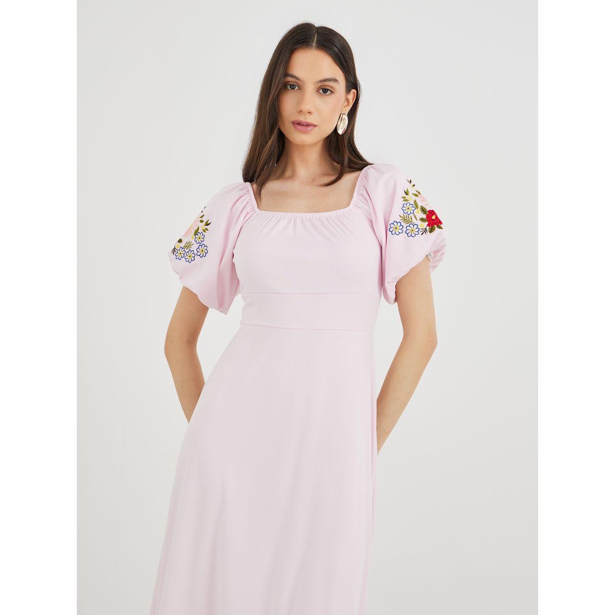 فستان طويل بياقة واسعة وأكمام منفوخة-women-clothing-dresses-image-3