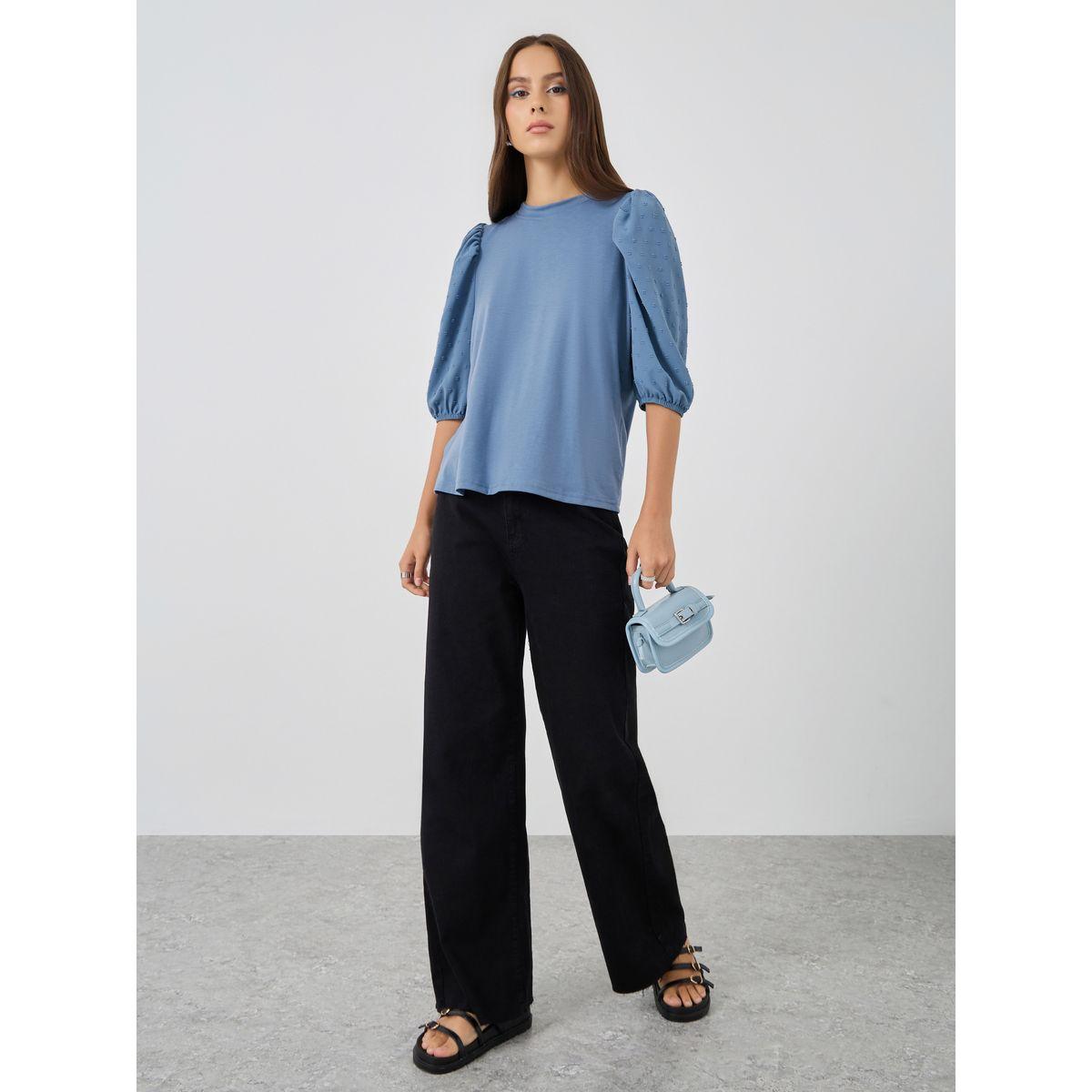 Styli Solid Balloon Sleeve Round Neck Top-women-clothing-shirtsandblouses-blouses-image-2