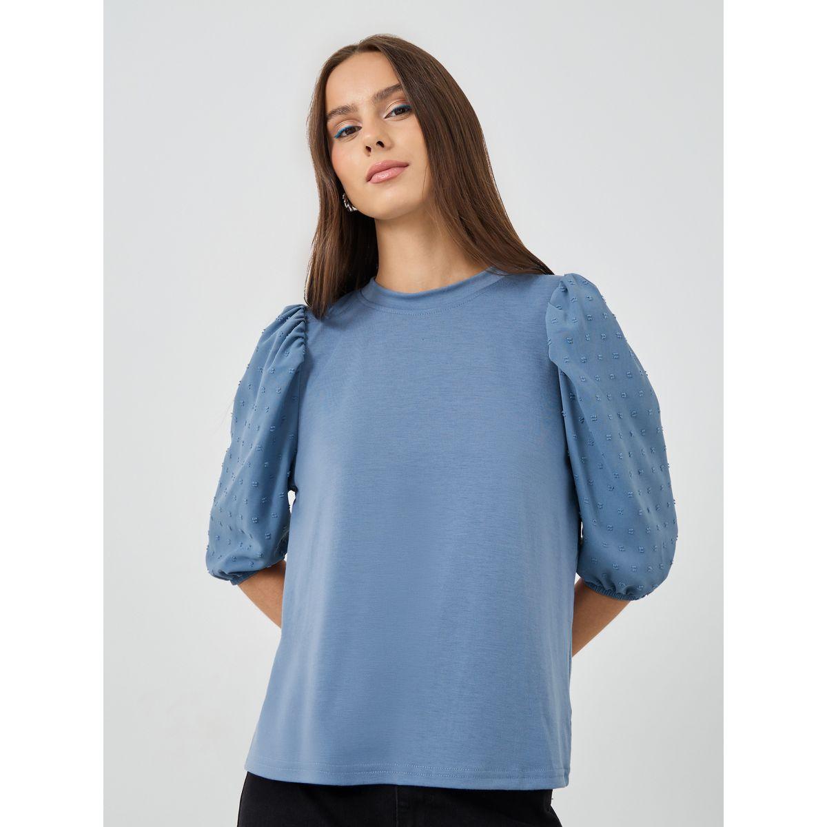 Styli Solid Balloon Sleeve Round Neck Top-women-clothing-shirtsandblouses-blouses-image-3