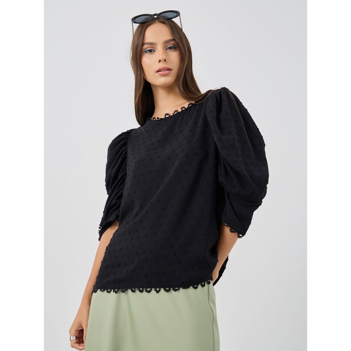 Styli Solid Balloon Sleeve Lace Trim Blouse-women-clothing-shirtsandblouses-blouses-image-3