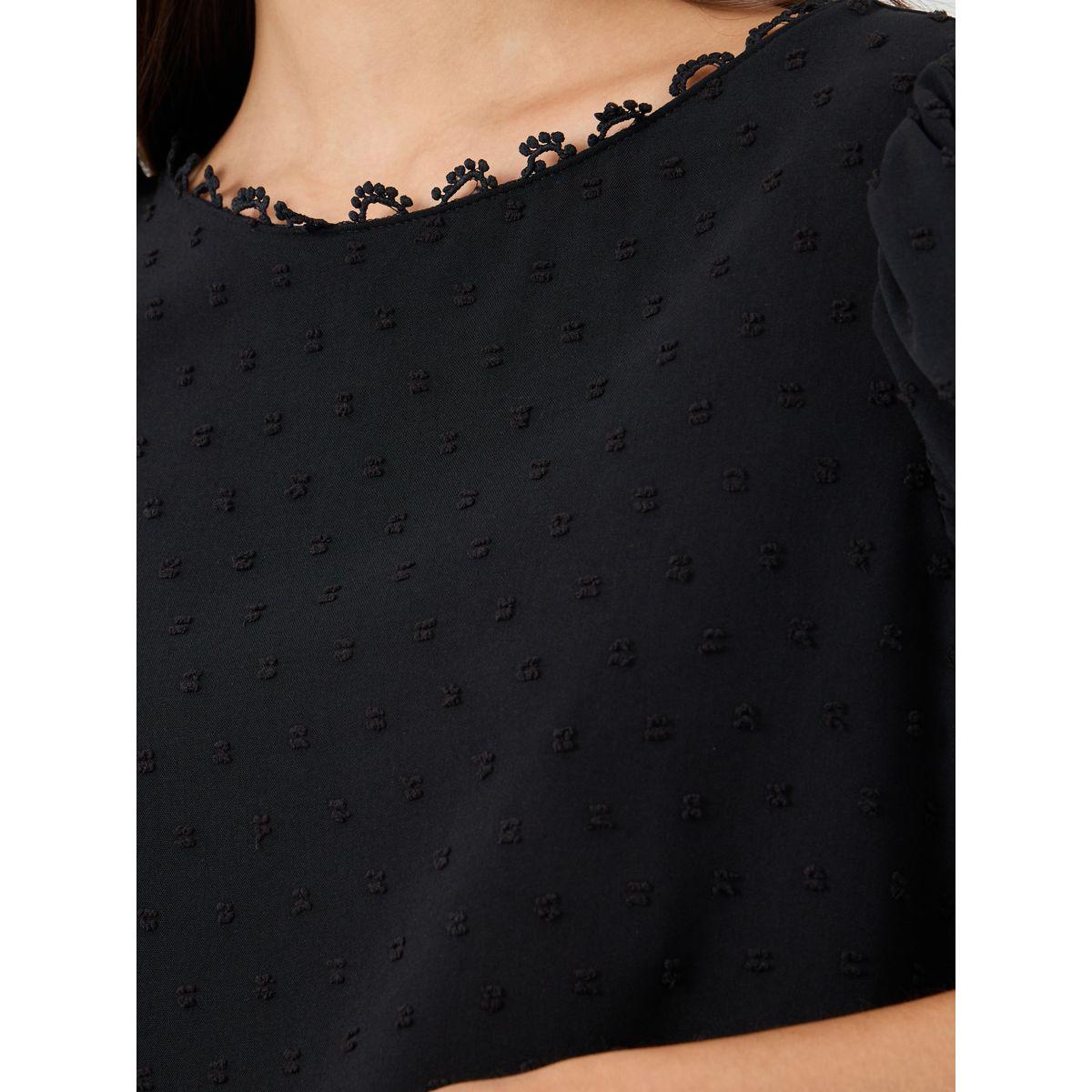 بلوزة سادة بأكمام بالون وتفاصيل دانتيل-women-clothing-shirtsandblouses-blouses-image-4