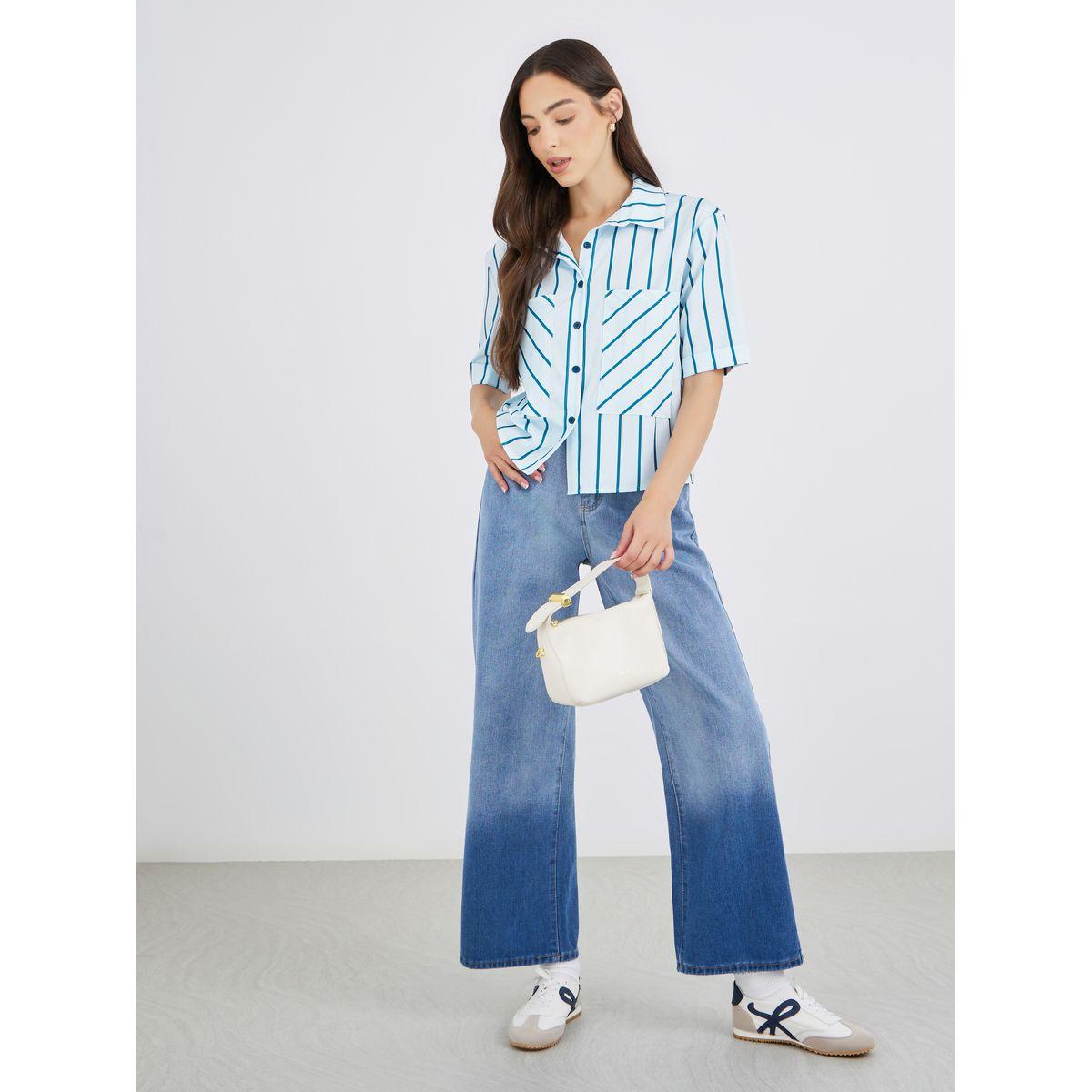 Styli Striped Short Sleeve Oversized Shirt-women-clothing-shirtsandblouses-shirts-image-2